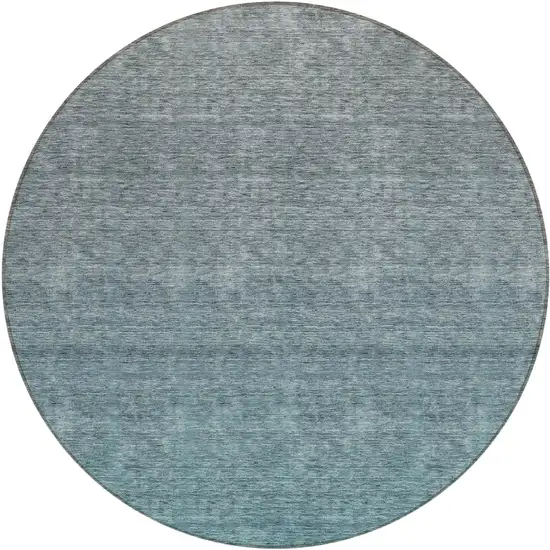 8' Teal Blue Gray And Charcoal Round Ombre Washable Indoor Outdoor Area Rug Photo 2