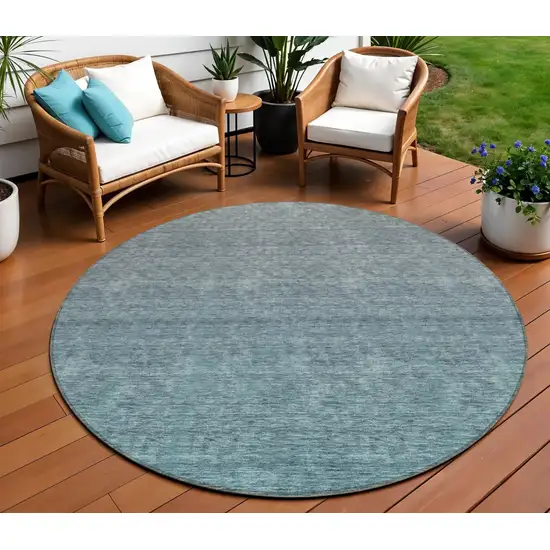 8' Teal Blue Gray And Charcoal Round Ombre Washable Indoor Outdoor Area Rug Photo 1