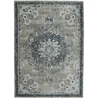 Photo of 8' Teal Blue Medallion Power Loom Runner Rug