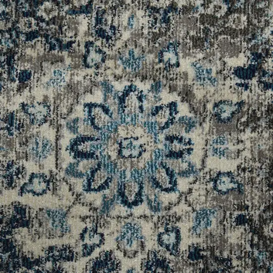 8' Teal Blue Medallion Power Loom Runner Rug Photo 7