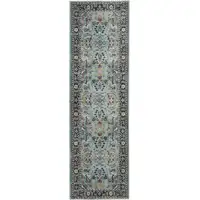 Photo of 6' Teal Blue Orange and Black Floral Distressed Non Skid Runner Rug