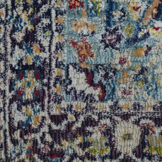 8' Teal Blue Orange and Black Floral Distressed Non Skid Runner Rug Photo 5