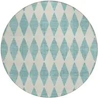 Photo of 8' Teal Blue Round Geometric Washable Indoor Outdoor Area Rug