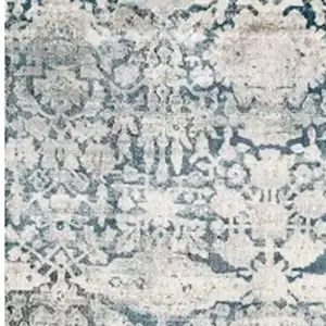 Photo of 8' Teal Machine Woven Distressed Floral Traditional Indoor Runner Rug