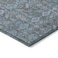 Photo of 8' Teal Round Floral Washable Non Skid Area Rug With UV Protection