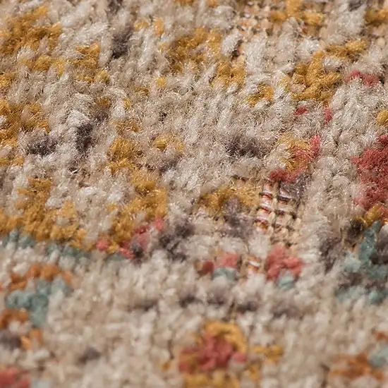 7' Teal Taupe and Rust Floral Power Loom Runner Rug Photo 8