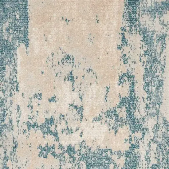 8' Teal and Ivory Abstract Non Skid Runner Rug Photo 4