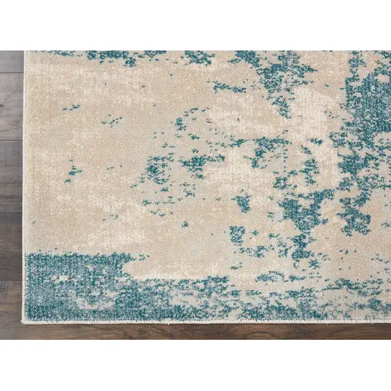 8' Teal and Ivory Abstract Non Skid Runner Rug Photo 7