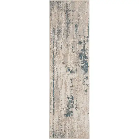 8' Teal and Ivory Abstract Non Skid Runner Rug Photo 6