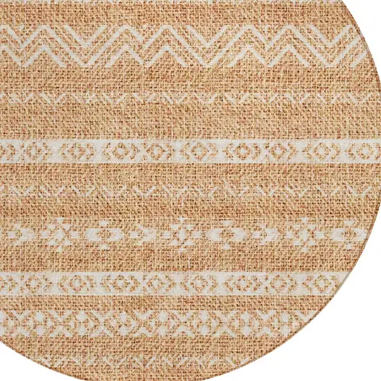 8' Terra Cotta And Beige Round Southwestern Washable Indoor Outdoor Area Rug Photo 4