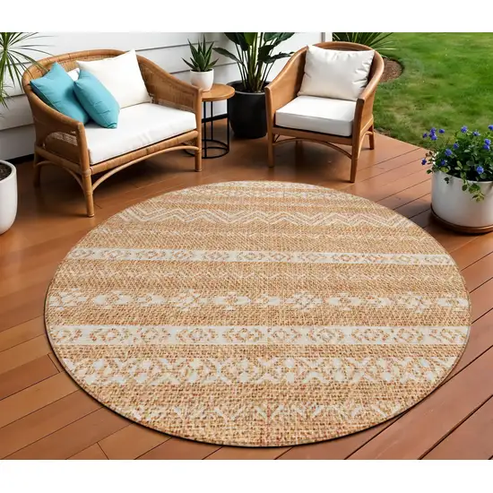 8' Terra Cotta And Beige Round Southwestern Washable Indoor Outdoor Area Rug Photo 1