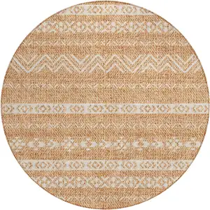 Photo of 8' Terra Cotta And Beige Round Southwestern Washable Indoor Outdoor Area Rug