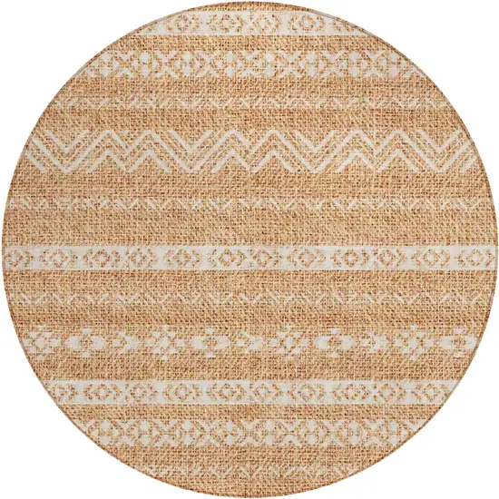 8' Terra Cotta And Beige Round Southwestern Washable Indoor Outdoor Area Rug Photo 2