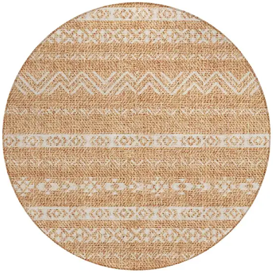 8' Terra Cotta And Beige Round Southwestern Washable Indoor Outdoor Area Rug Photo 5