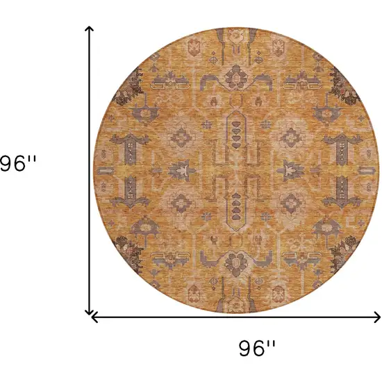 8' Terra Cotta Beige And Gray Round Oriental Washable Indoor Outdoor Area Rug Photo 9