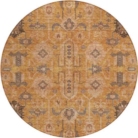 8' Terra Cotta Beige And Gray Round Oriental Washable Indoor Outdoor Area Rug Photo 1