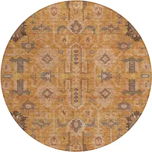 Photo of 8' Terra Cotta Beige And Gray Round Oriental Washable Indoor Outdoor Area Rug