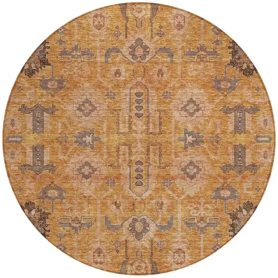 8' Terra Cotta Beige And Gray Round Oriental Washable Indoor Outdoor Area Rug Photo 6