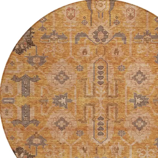 8' Terra Cotta Beige And Gray Round Oriental Washable Indoor Outdoor Area Rug Photo 5