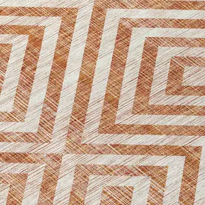 Photo of 8' Terra Cotta Copper And Beige Round Geometric Washable Indoor Outdoor Area Rug