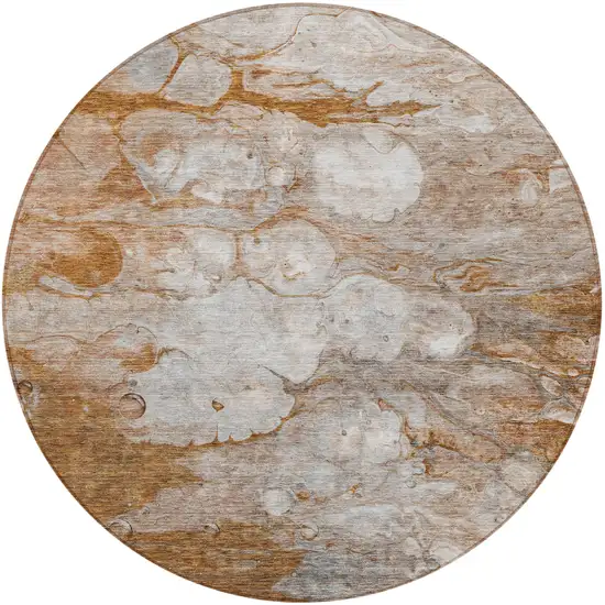 8' Terra Cotta Gray And Silver Round Abstract Washable Indoor Outdoor Area Rug Photo 6