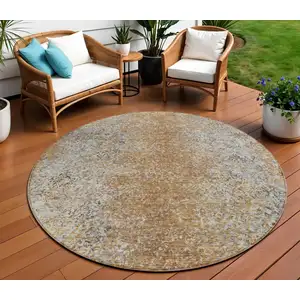 Photo of 8' Terra Cotta Silver And Charcoal Round Oriental Washable Indoor Outdoor Area Rug