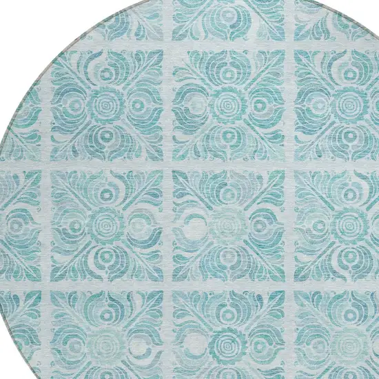 8' Turquoise And Teal Blue Round Medallion Washable Indoor Outdoor Area Rug Photo 4