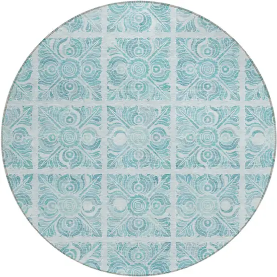 8' Turquoise And Teal Blue Round Medallion Washable Indoor Outdoor Area Rug Photo 2