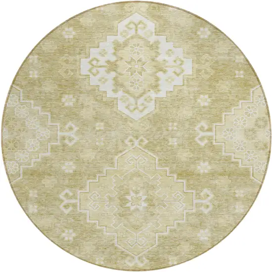 8' Wheat Gold And Ivory Round Medallion Washable Indoor Outdoor Area Rug Photo 2