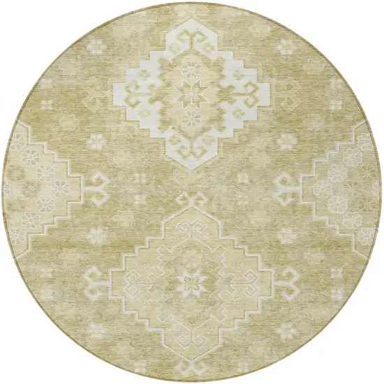 8' Wheat Gold And Ivory Round Medallion Washable Indoor Outdoor Area Rug Photo 5