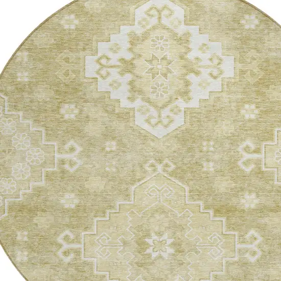 8' Wheat Gold And Ivory Round Medallion Washable Indoor Outdoor Area Rug Photo 4