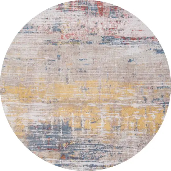 5' White Round Abstract Non Skid Area Rug Photo 2