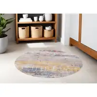 Photo of 5' White Round Abstract Non Skid Area Rug