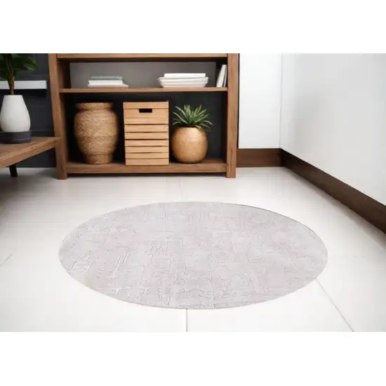 8' White Round Abstract Non Skid Area Rug Photo 1