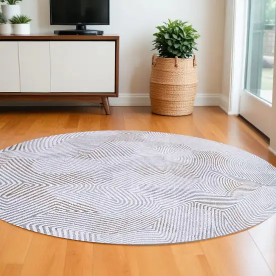 5' White Round Abstract Non Skid Area Rug Photo 1