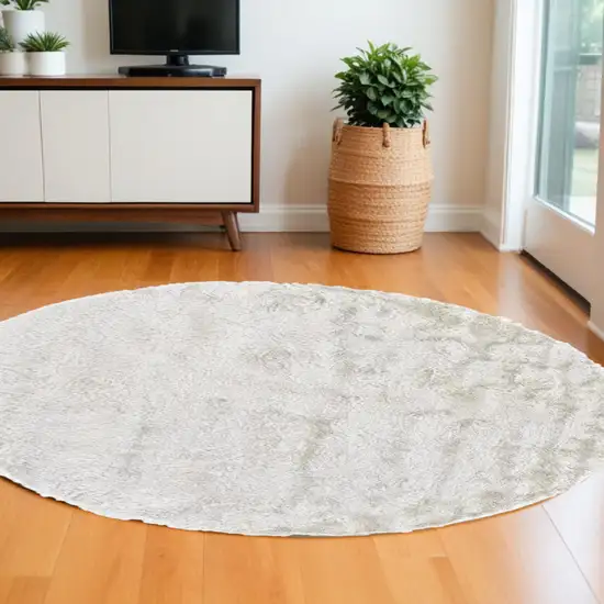 8' White Shag Hand Tufted Round Rug Photo 1