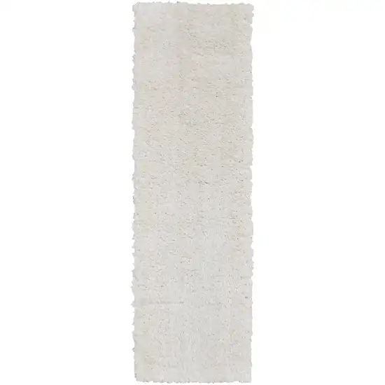 8' White Shag Power Loom Runner Rug Photo 2