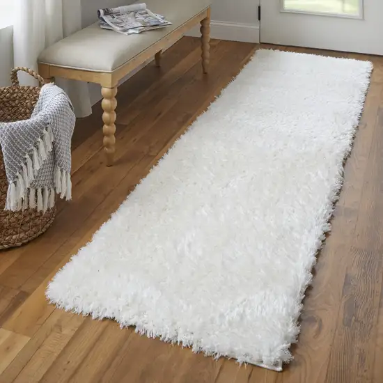 8' White Shag Power Loom Runner Rug Photo 6