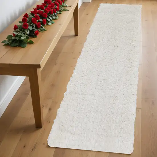 8' White Shag Power Loom Runner Rug Photo 1