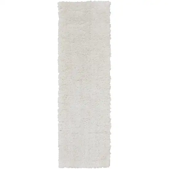 8' White Shag Power Loom Runner Rug Photo 5