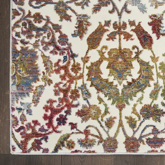 8' White and Golden Brown Floral Distressed Non Skid Runner Rug Photo 4