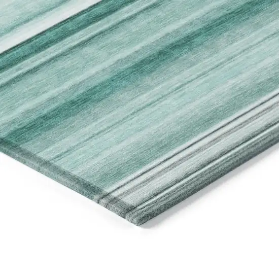 3' X 4' Aqua Striped Washable Non Skid Indoor Outdoor Area Rug Photo 5