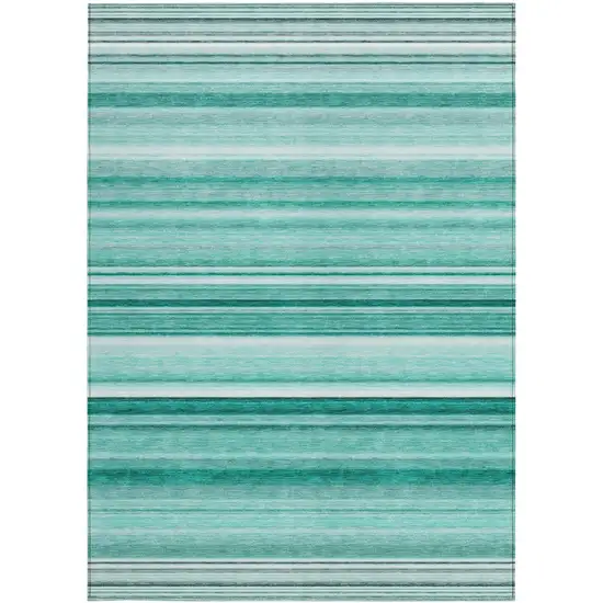 3' X 5' Aqua Striped Washable Non Skid Indoor Outdoor Area Rug Photo 2