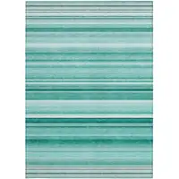 Photo of 3' X 5' Aqua Striped Washable Non Skid Indoor Outdoor Area Rug