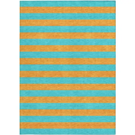 3' X 4' Aqua Striped Washable Non Skid Indoor Outdoor Area Rug Photo 5