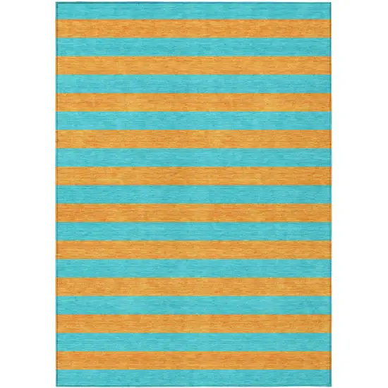 3' X 4' Aqua Striped Washable Non Skid Indoor Outdoor Area Rug Photo 2