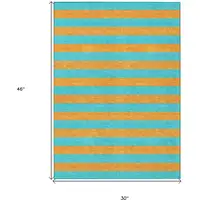 Photo of 3' X 4' Aqua Striped Washable Non Skid Indoor Outdoor Area Rug