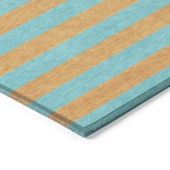 3' X 5' Aqua Striped Washable Non Skid Indoor Outdoor Area Rug Photo 6