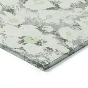 Photo of 3' X 4' Artichoke Green Floral Washable Non Skid Indoor Outdoor Area Rug