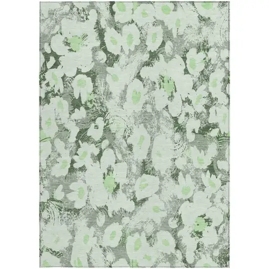 Artichoke Green Floral Washable Non Skid Indoor Outdoor Area Rug Photo 5